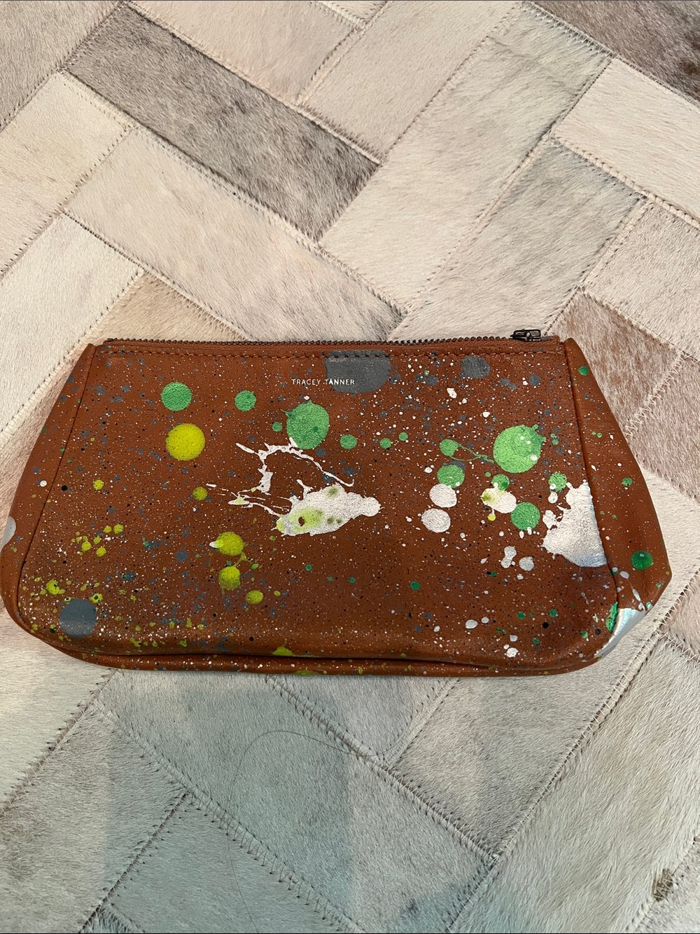 Tracey Tanner Leather Paint Splatter Clutch / Zip Pouch